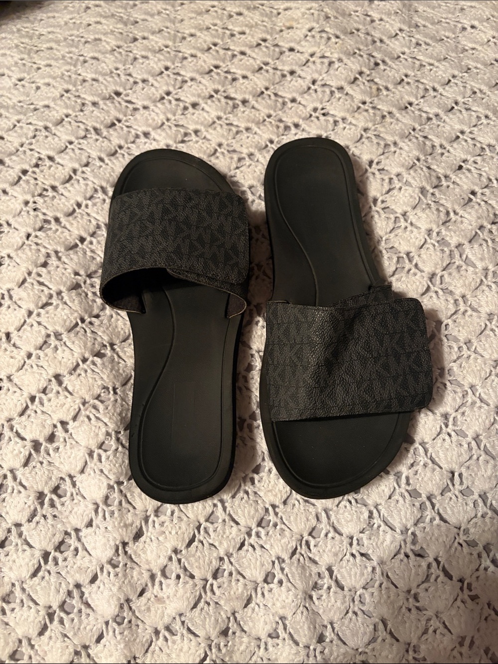 Black Monogram Slide Sandals Michael Khors